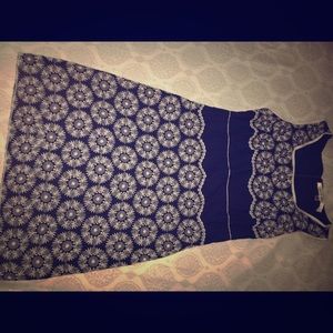 MAX STUDIO Navy Work Dress w/ white floral stitch